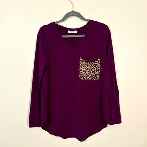 Zenna Long Sleeve Shirt with Cheetah Print Pocket